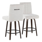 Hank 26" Fixed-Height Counter Stool - Set of 2 - Walnut Glazed Wood, Light Grey Fabric, Black Metal