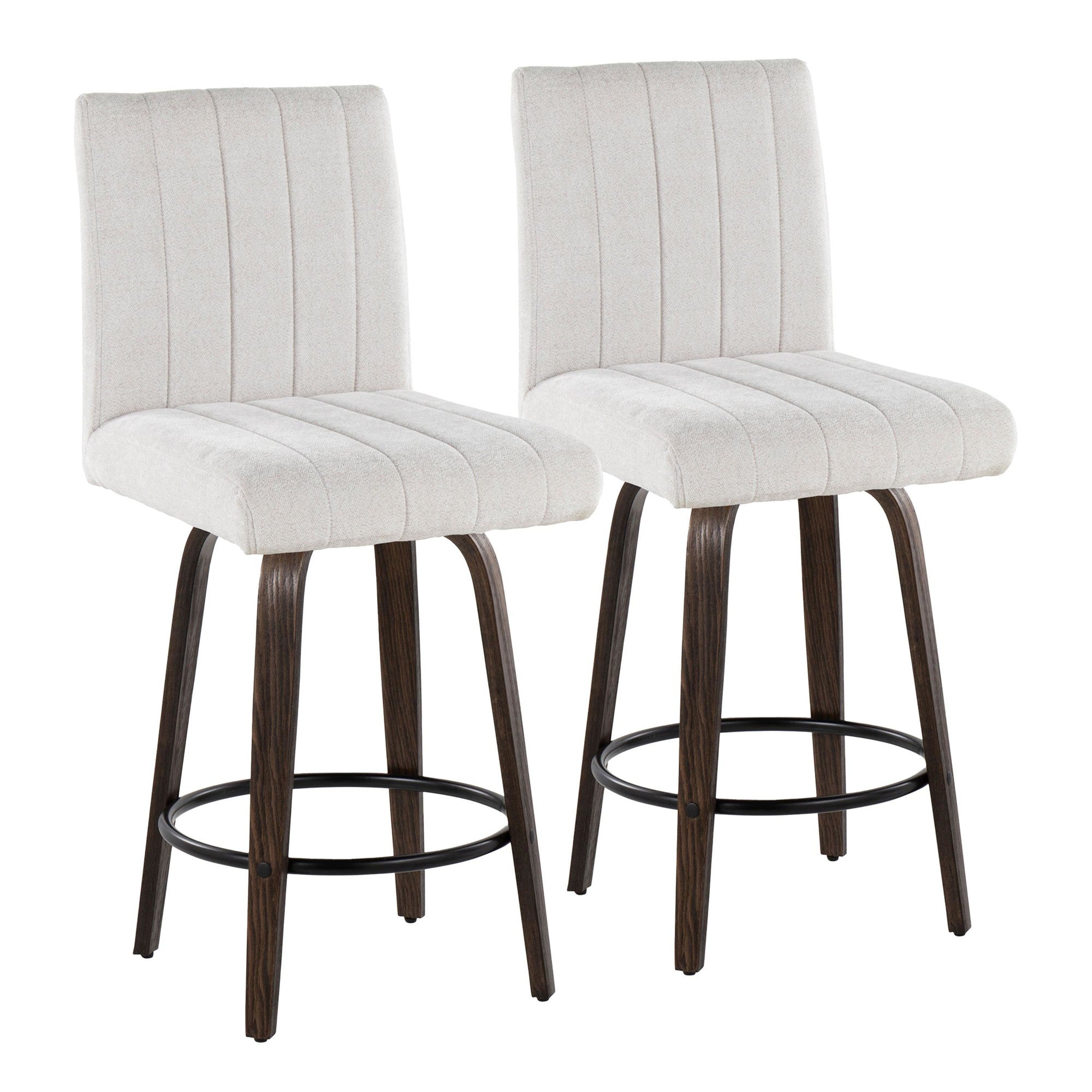 Hank 26" Fixed-Height Counter Stool - Set of 2 - Walnut Glazed Wood, Light Grey Fabric, Black Metal
