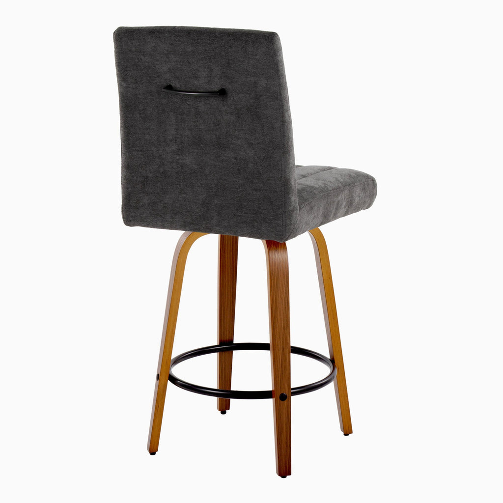 Hank 26" Fixed-Height Counter Stool - Set of 2 - Walnut Wood, Black Fabric, Black Metal