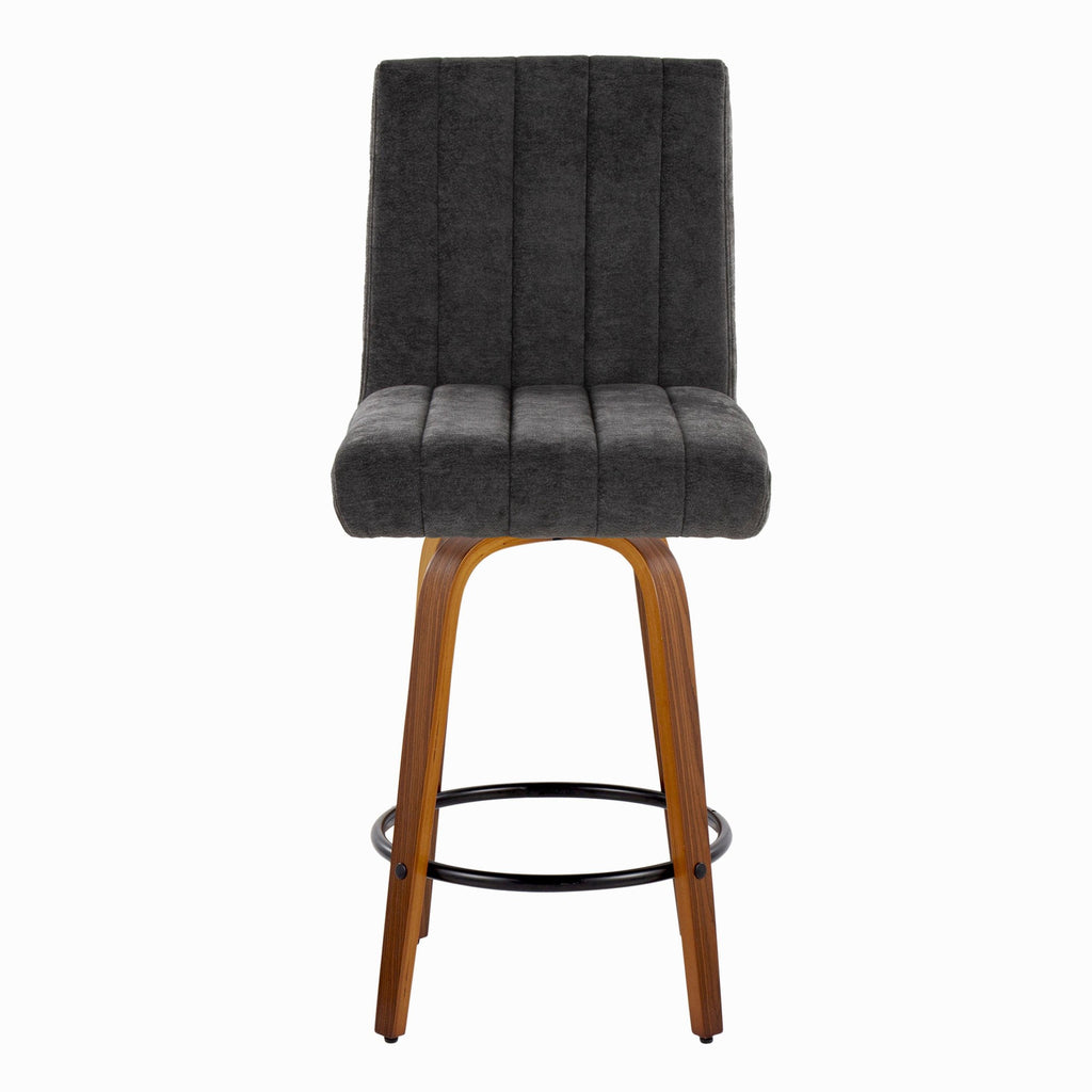 Hank 26" Fixed-Height Counter Stool - Set of 2 - Walnut Wood, Black Fabric, Black Metal