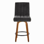 Hank 26" Fixed-Height Counter Stool - Set of 2 - Walnut Wood, Black Fabric, Black Metal