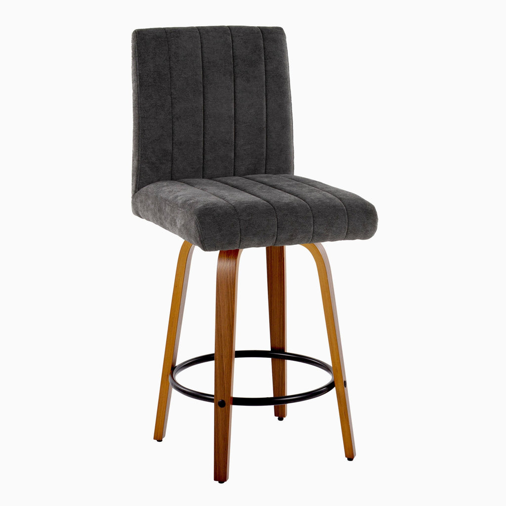 Hank 26" Fixed-Height Counter Stool - Set of 2 - Walnut Wood, Black Fabric, Black Metal