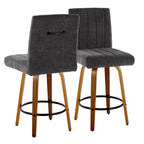 Hank 26" Fixed-Height Counter Stool - Set of 2 - Walnut Wood, Black Fabric, Black Metal