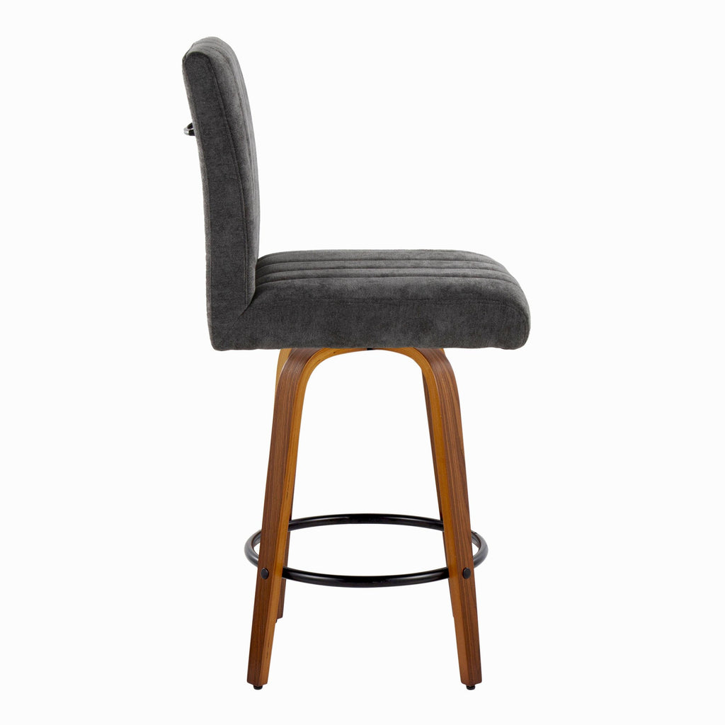 Hank 26" Fixed-Height Counter Stool - Set of 2 - Walnut Wood, Black Fabric, Black Metal