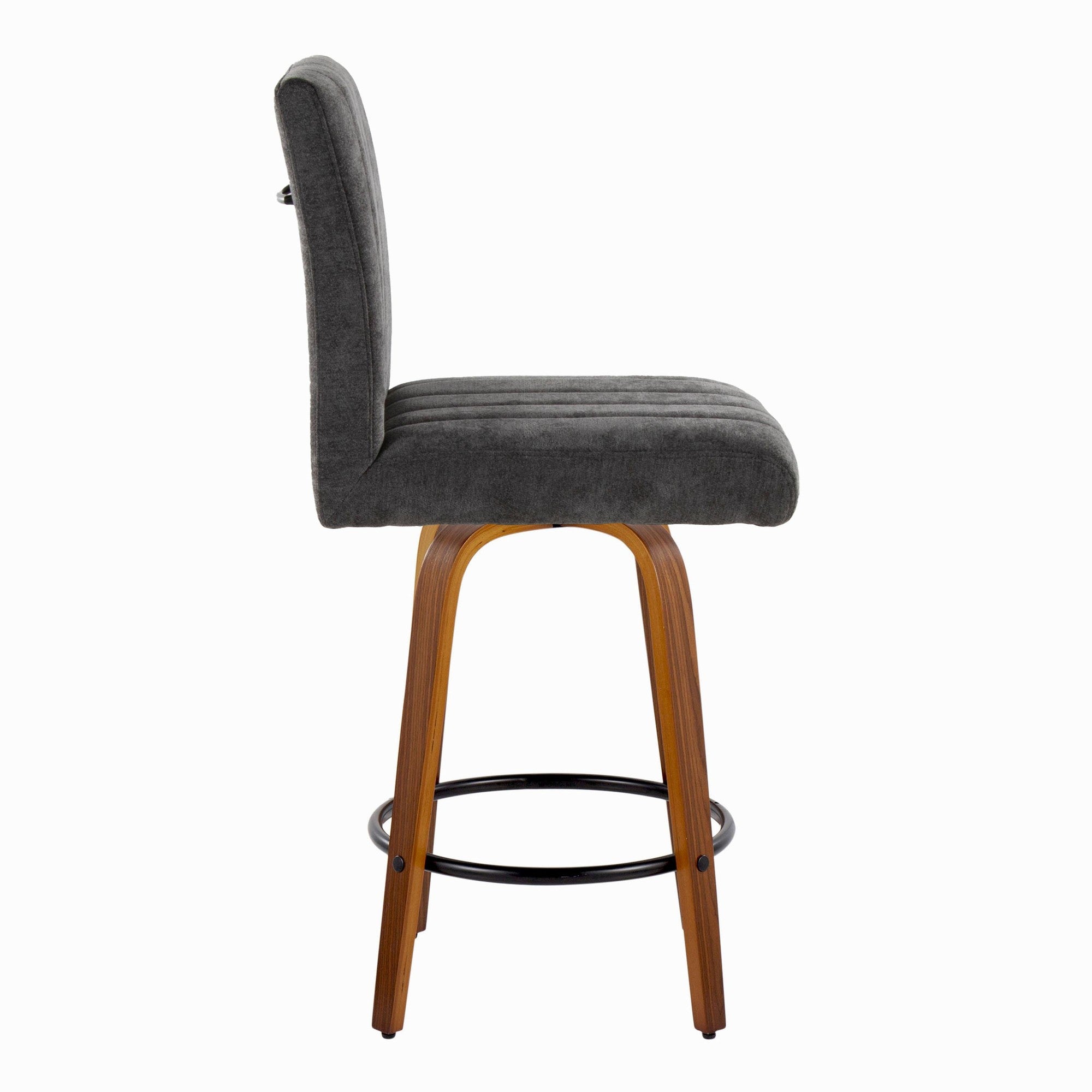 Hank 26" Fixed-Height Counter Stool - Set of 2 - Walnut Wood, Black Fabric, Black Metal