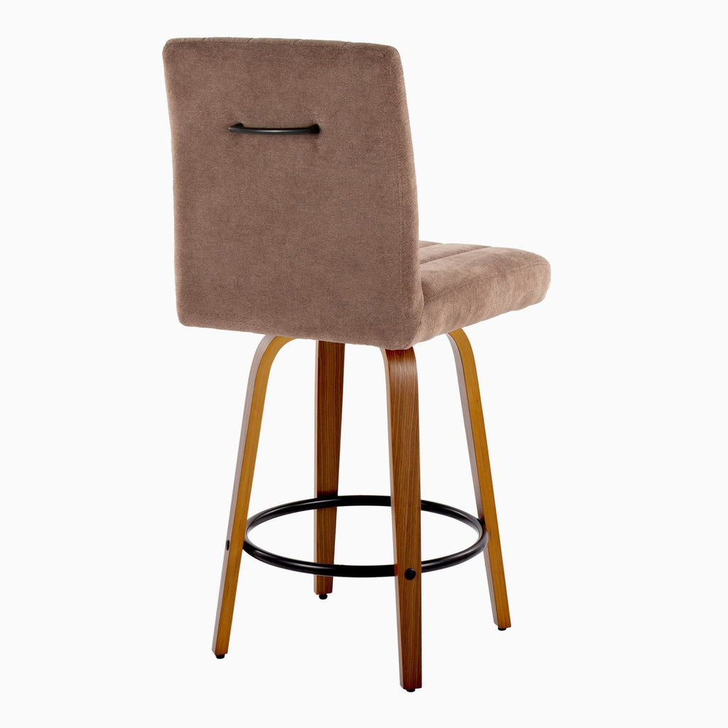 Hank 26" Fixed-Height Counter Stool - Set of 2 - Walnut Wood, Brown Fabric, Black Metal