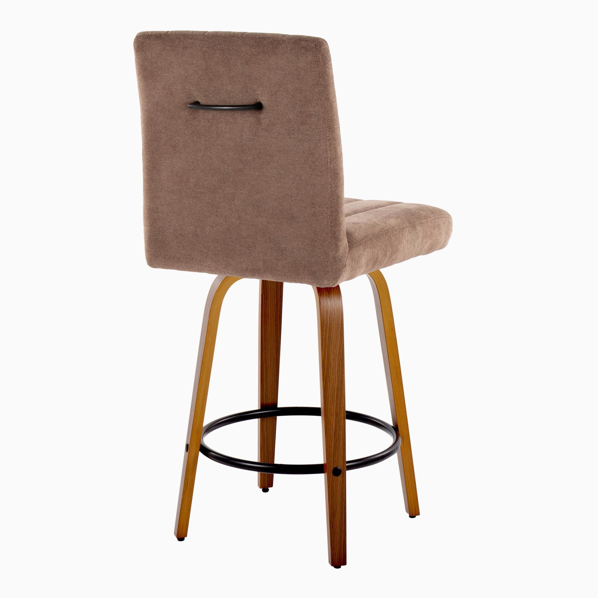 Hank 26" Fixed-Height Counter Stool - Set of 2 - Walnut Wood, Brown Fabric, Black Metal
