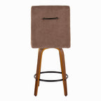 Hank 26" Fixed-Height Counter Stool - Set of 2 - Walnut Wood, Brown Fabric, Black Metal