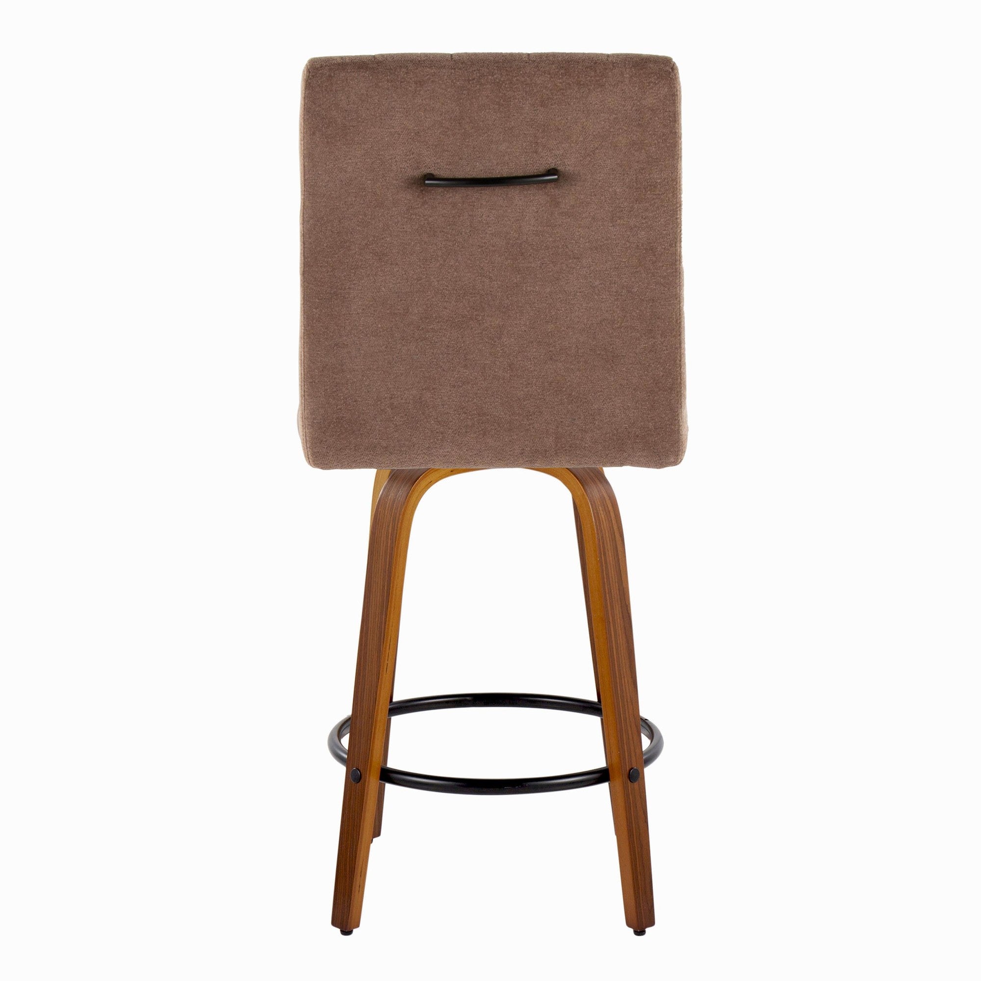 Hank 26" Fixed-Height Counter Stool - Set of 2 - Walnut Wood, Brown Fabric, Black Metal
