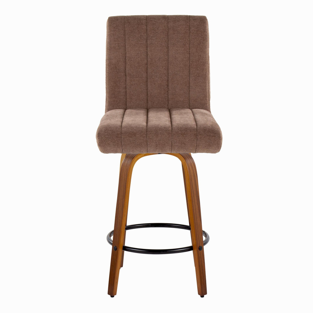 Hank 26" Fixed-Height Counter Stool - Set of 2 - Walnut Wood, Brown Fabric, Black Metal