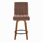 Hank 26" Fixed-Height Counter Stool - Set of 2 - Walnut Wood, Brown Fabric, Black Metal