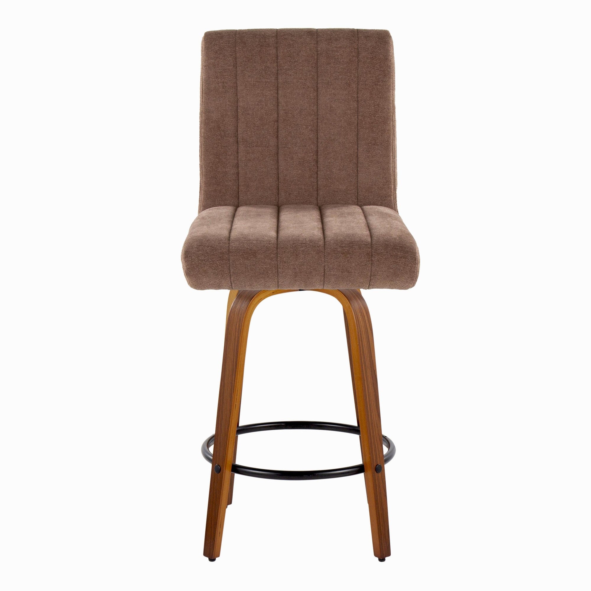 Hank 26" Fixed-Height Counter Stool - Set of 2 - Walnut Wood, Brown Fabric, Black Metal
