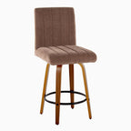 Hank 26" Fixed-Height Counter Stool - Set of 2 - Walnut Wood, Brown Fabric, Black Metal