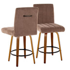 Hank 26" Fixed-Height Counter Stool - Set of 2 - Walnut Wood, Brown Fabric, Black Metal