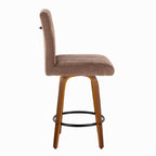 Hank 26" Fixed-Height Counter Stool - Set of 2 - Walnut Wood, Brown Fabric, Black Metal