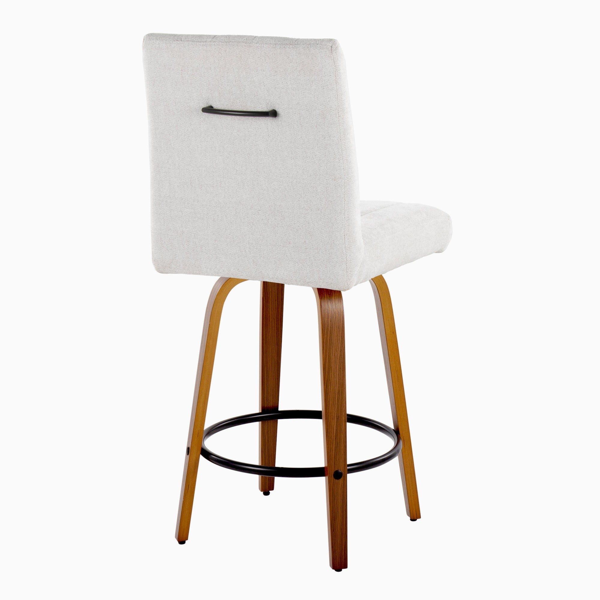 Hank 26" Fixed-Height Counter Stool - Set of 2 - Walnut Wood, Light Grey Fabric, Black Metal