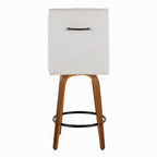 Hank 26" Fixed-Height Counter Stool - Set of 2 - Walnut Wood, Light Grey Fabric, Black Metal