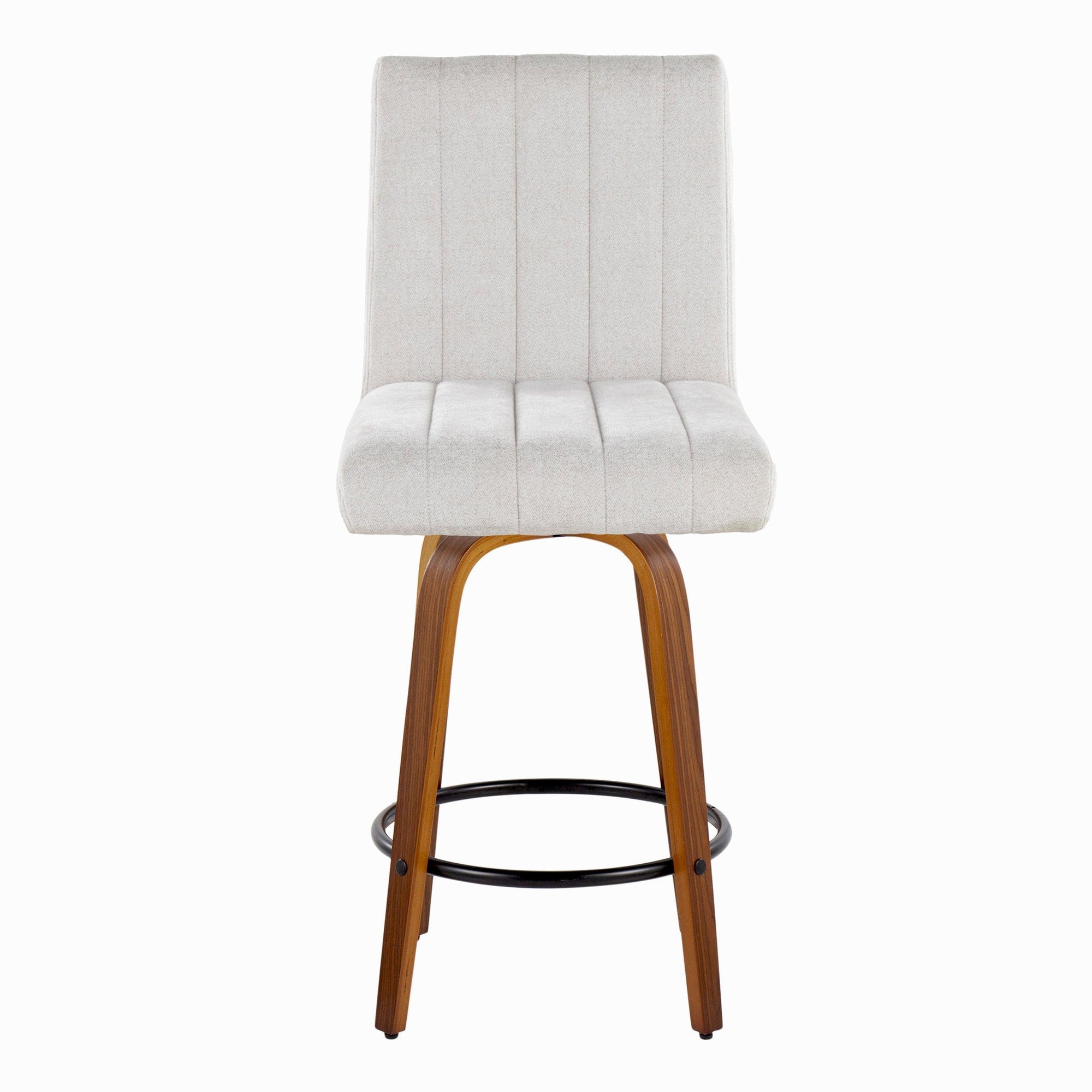 Hank 26" Fixed-Height Counter Stool - Set of 2 - Walnut Wood, Light Grey Fabric, Black Metal