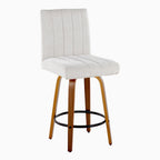 Hank 26" Fixed-Height Counter Stool - Set of 2 - Walnut Wood, Light Grey Fabric, Black Metal