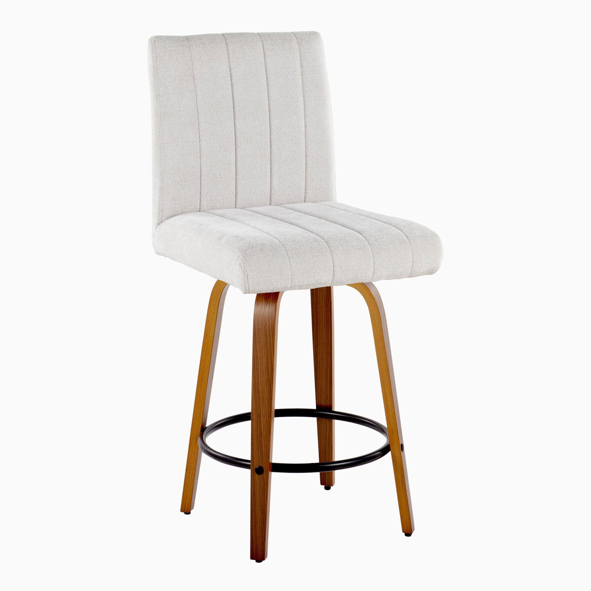Hank 26" Fixed-Height Counter Stool - Set of 2 - Walnut Wood, Light Grey Fabric, Black Metal