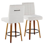 Hank 26" Fixed-Height Counter Stool - Set of 2 - Walnut Wood, Light Grey Fabric, Black Metal