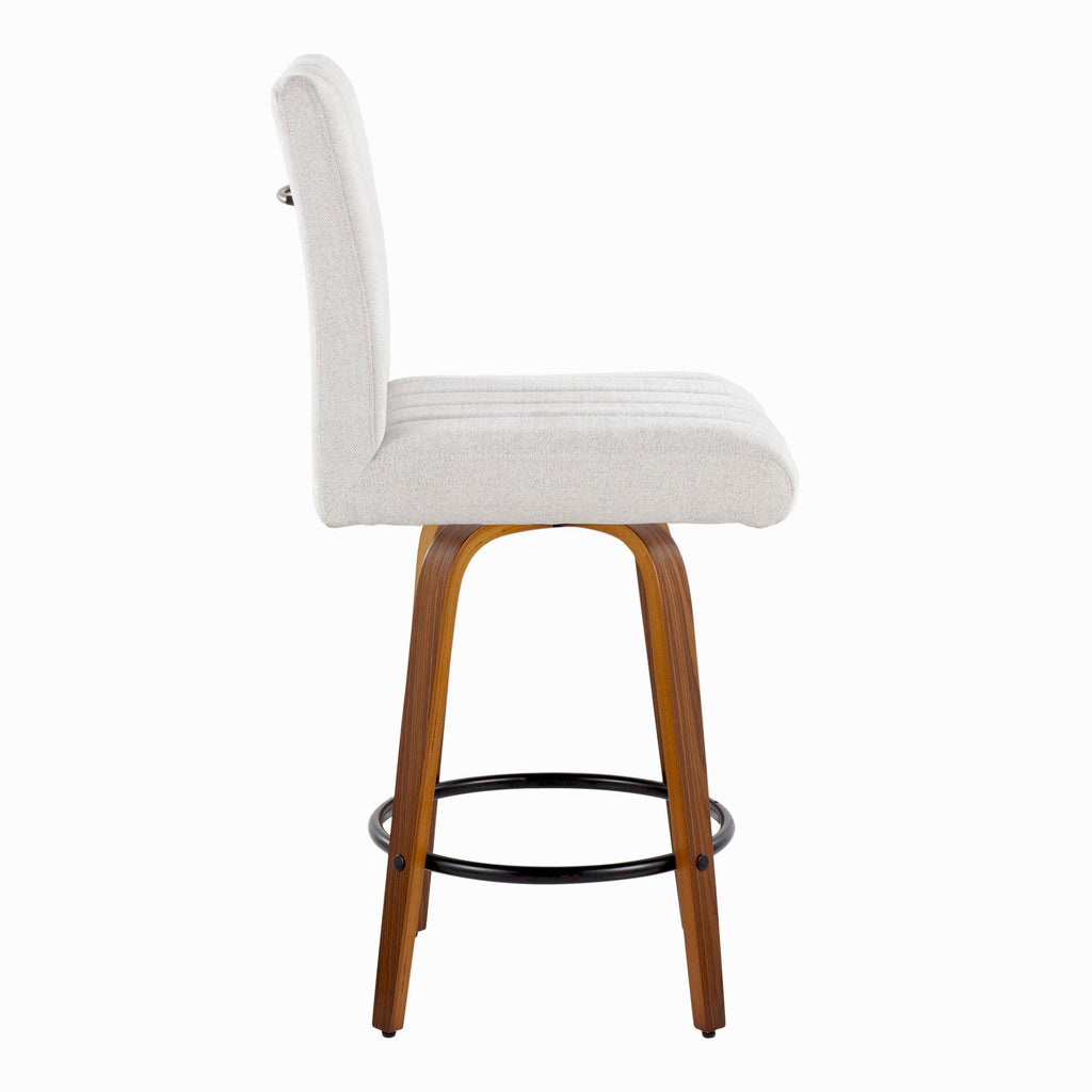 Hank 26" Fixed-Height Counter Stool - Set of 2 - Walnut Wood, Light Grey Fabric, Black Metal