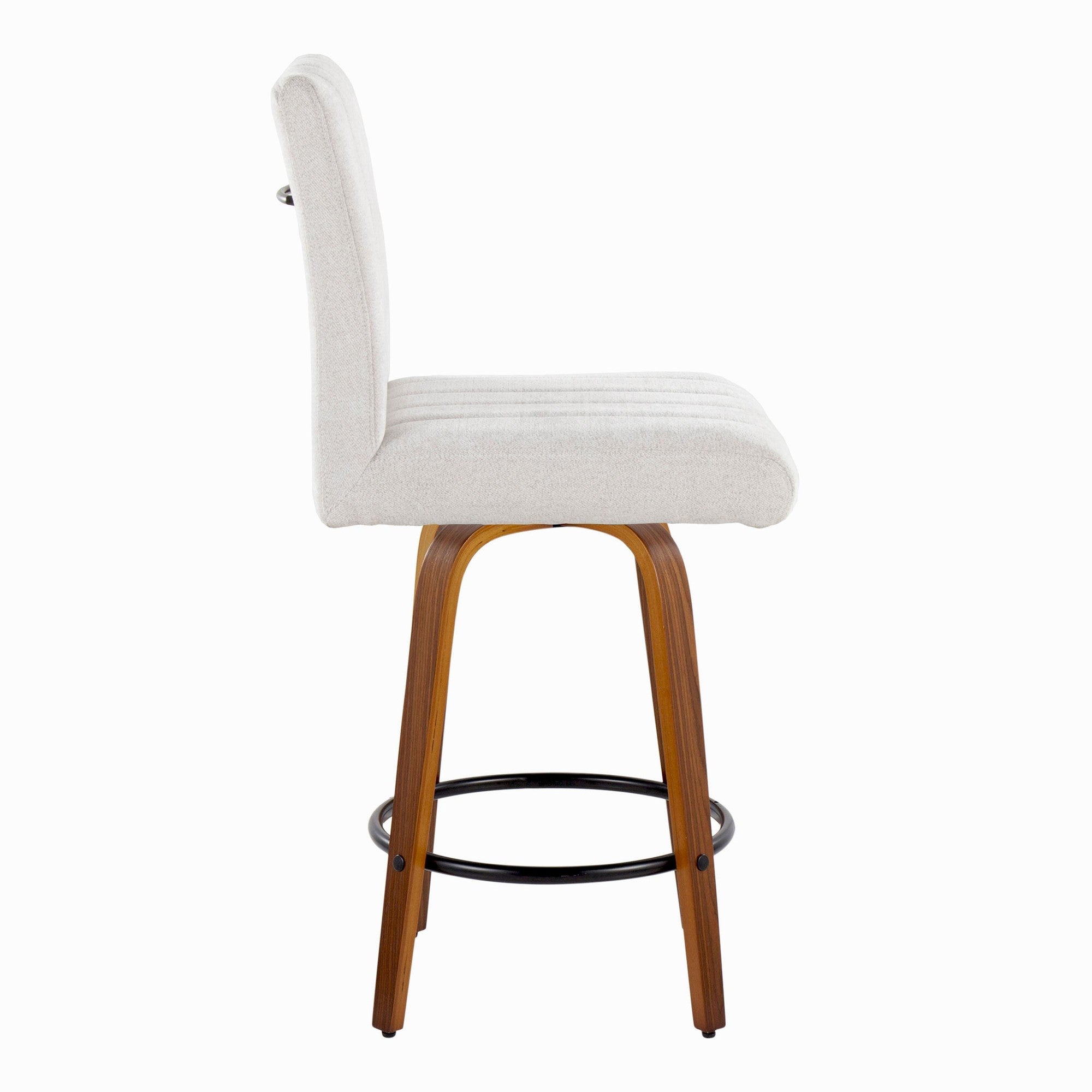 Hank 26" Fixed-Height Counter Stool - Set of 2 - Walnut Wood, Light Grey Fabric, Black Metal