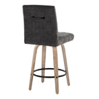 Hank 26" Fixed-Height Counter Stool - Set of 2 - Whitewashed Wood, Black Fabric, Black Metal