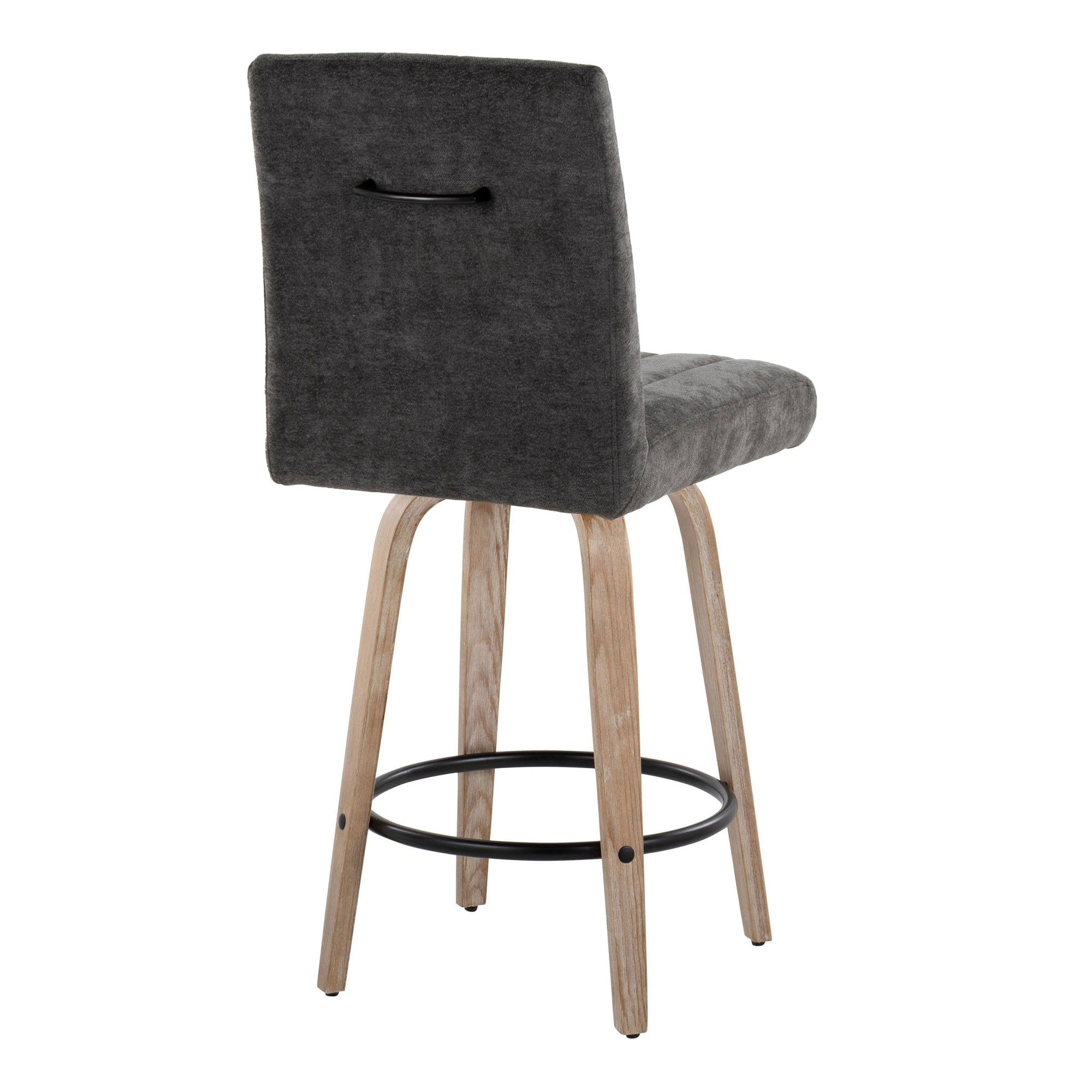 Hank 26" Fixed-Height Counter Stool - Set of 2 - Whitewashed Wood, Black Fabric, Black Metal