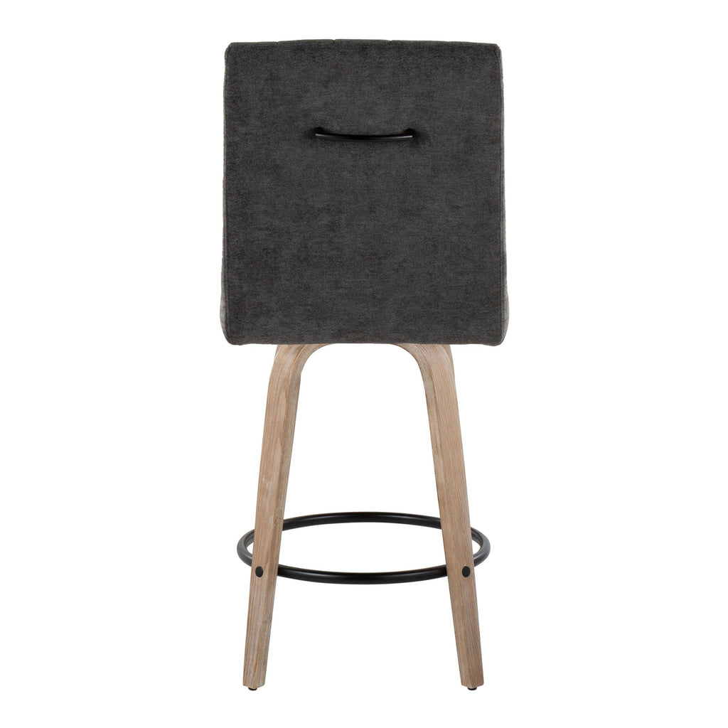 Hank 26" Fixed-Height Counter Stool - Set of 2 - Whitewashed Wood, Black Fabric, Black Metal