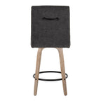 Hank 26" Fixed-Height Counter Stool - Set of 2 - Whitewashed Wood, Black Fabric, Black Metal