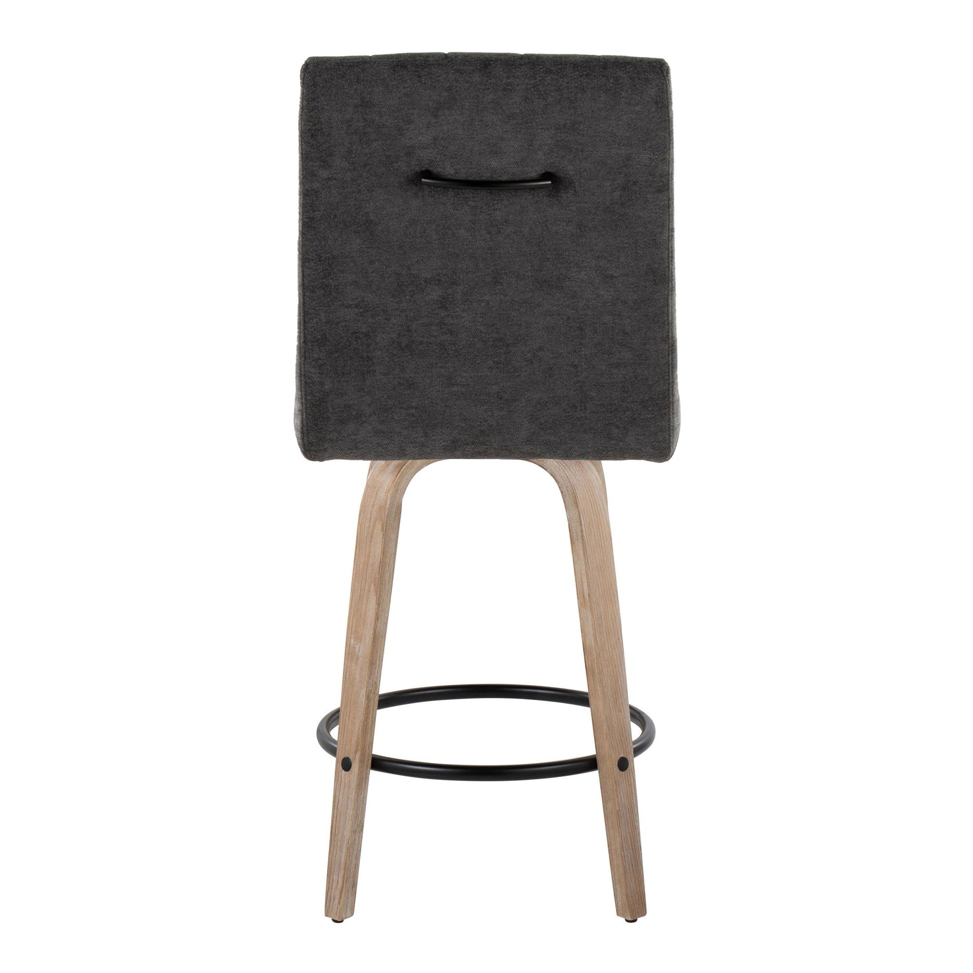 Hank 26" Fixed-Height Counter Stool - Set of 2 - Whitewashed Wood, Black Fabric, Black Metal