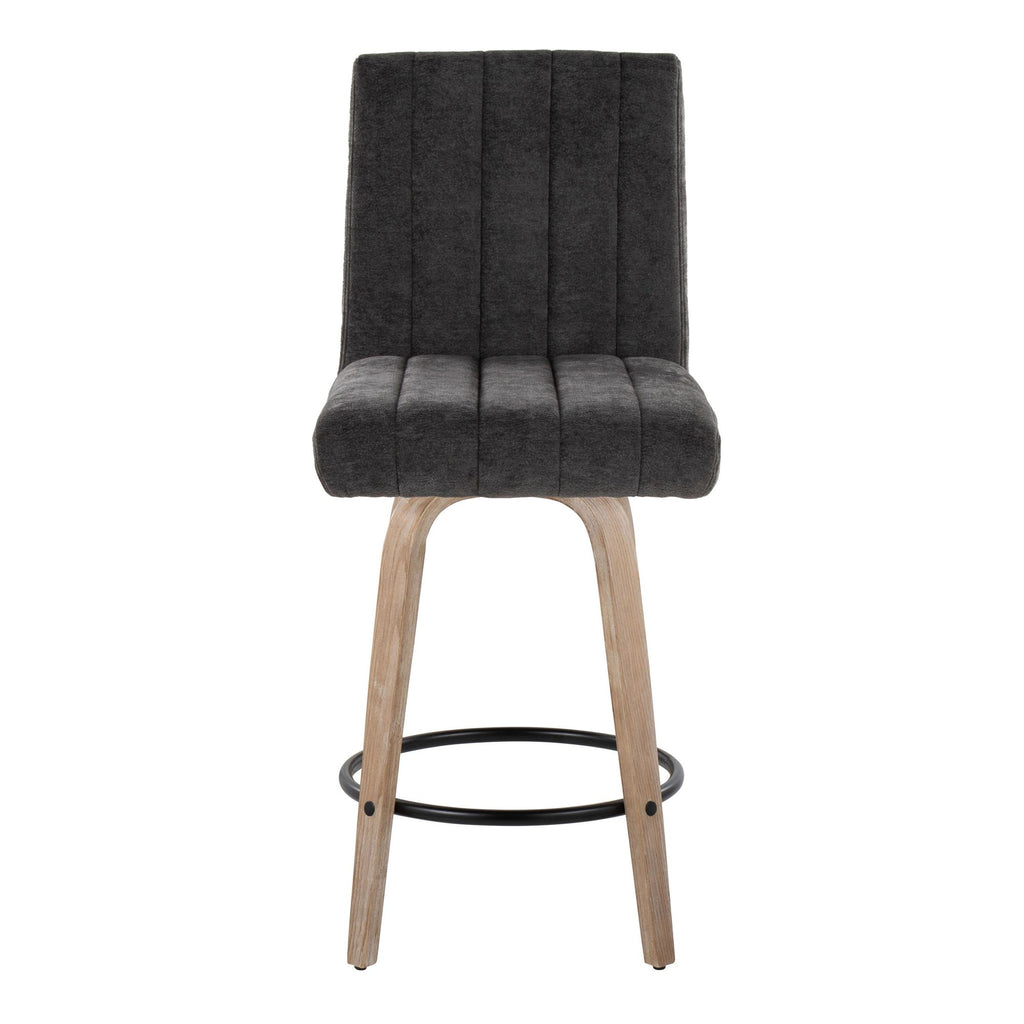 Hank 26" Fixed-Height Counter Stool - Set of 2 - Whitewashed Wood, Black Fabric, Black Metal