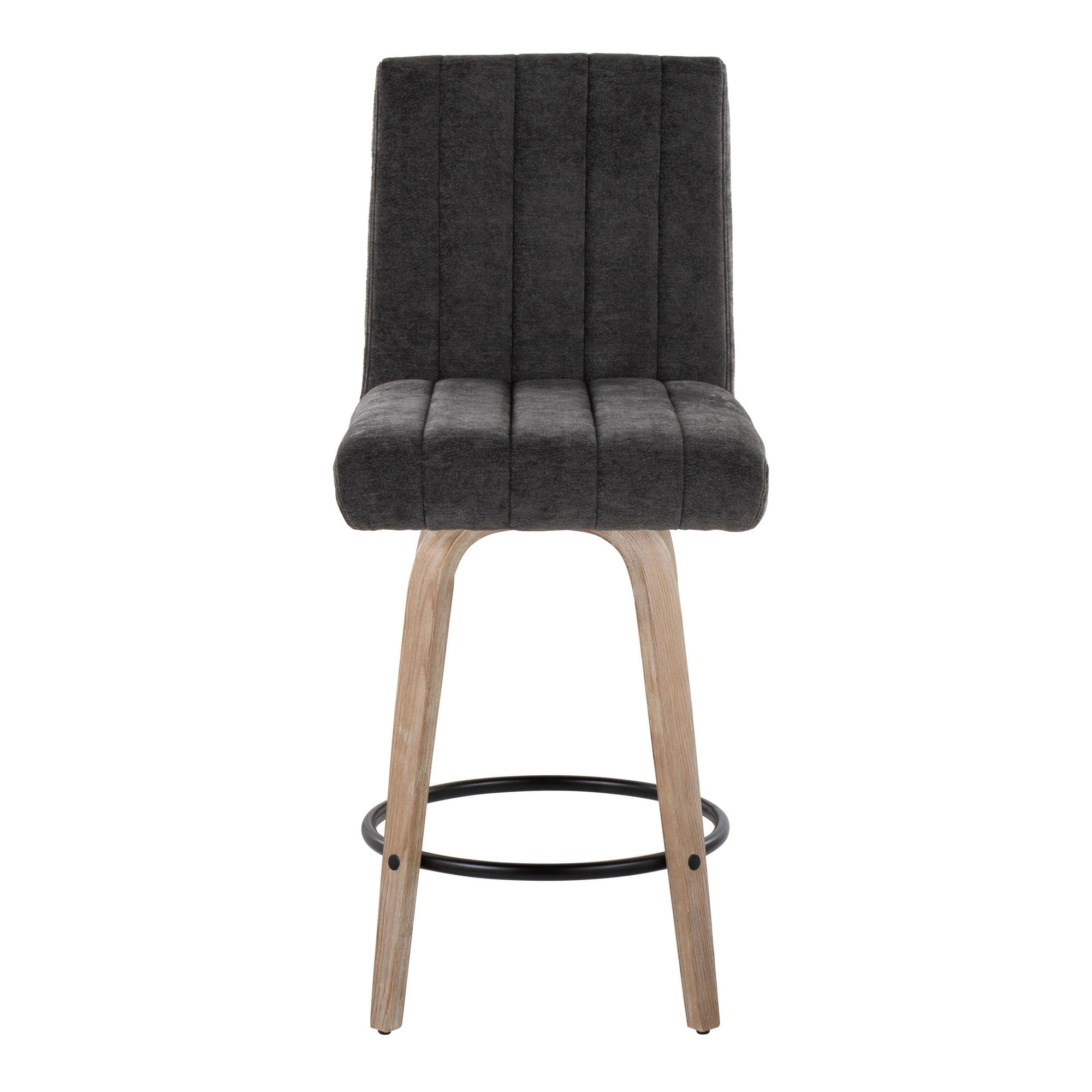 Hank 26" Fixed-Height Counter Stool - Set of 2 - Whitewashed Wood, Black Fabric, Black Metal