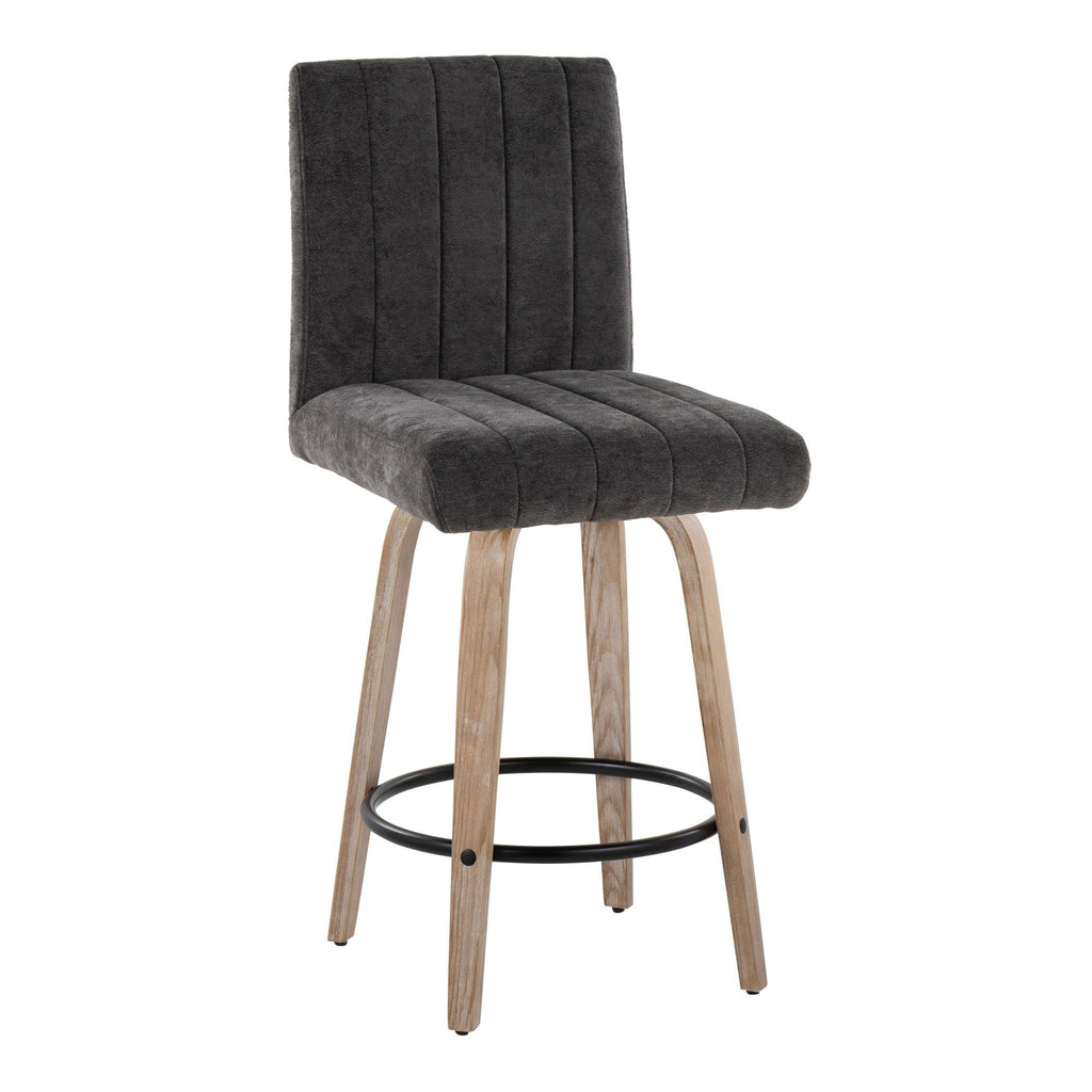Hank 26" Fixed-Height Counter Stool - Set of 2 - Whitewashed Wood, Black Fabric, Black Metal