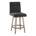 Hank 26" Fixed-Height Counter Stool - Set of 2 - Whitewashed Wood, Black Fabric, Black Metal