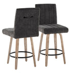 Hank 26" Fixed-Height Counter Stool - Set of 2 - Whitewashed Wood, Black Fabric, Black Metal