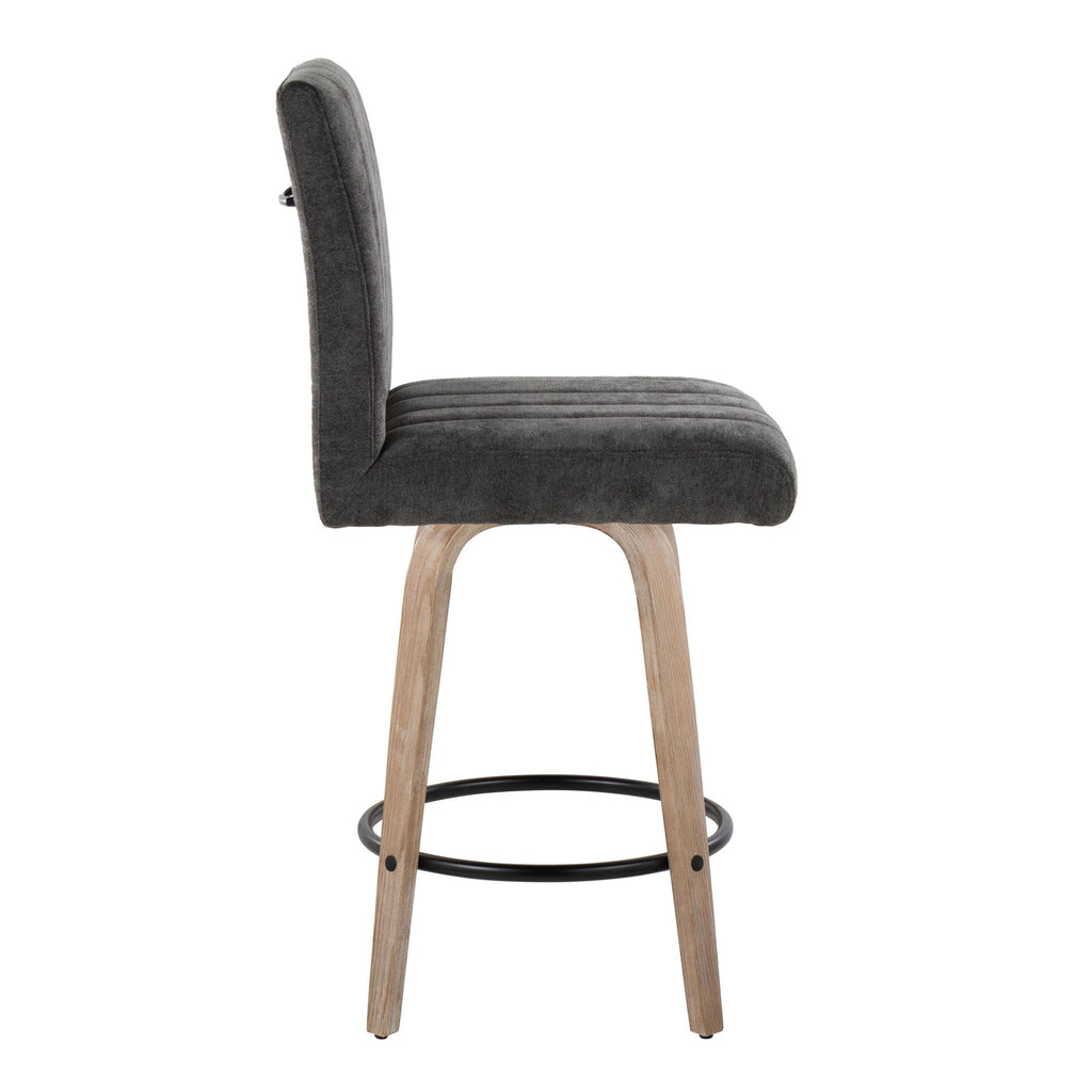 Hank 26" Fixed-Height Counter Stool - Set of 2 - Whitewashed Wood, Black Fabric, Black Metal