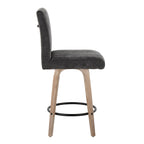 Hank 26" Fixed-Height Counter Stool - Set of 2 - Whitewashed Wood, Black Fabric, Black Metal