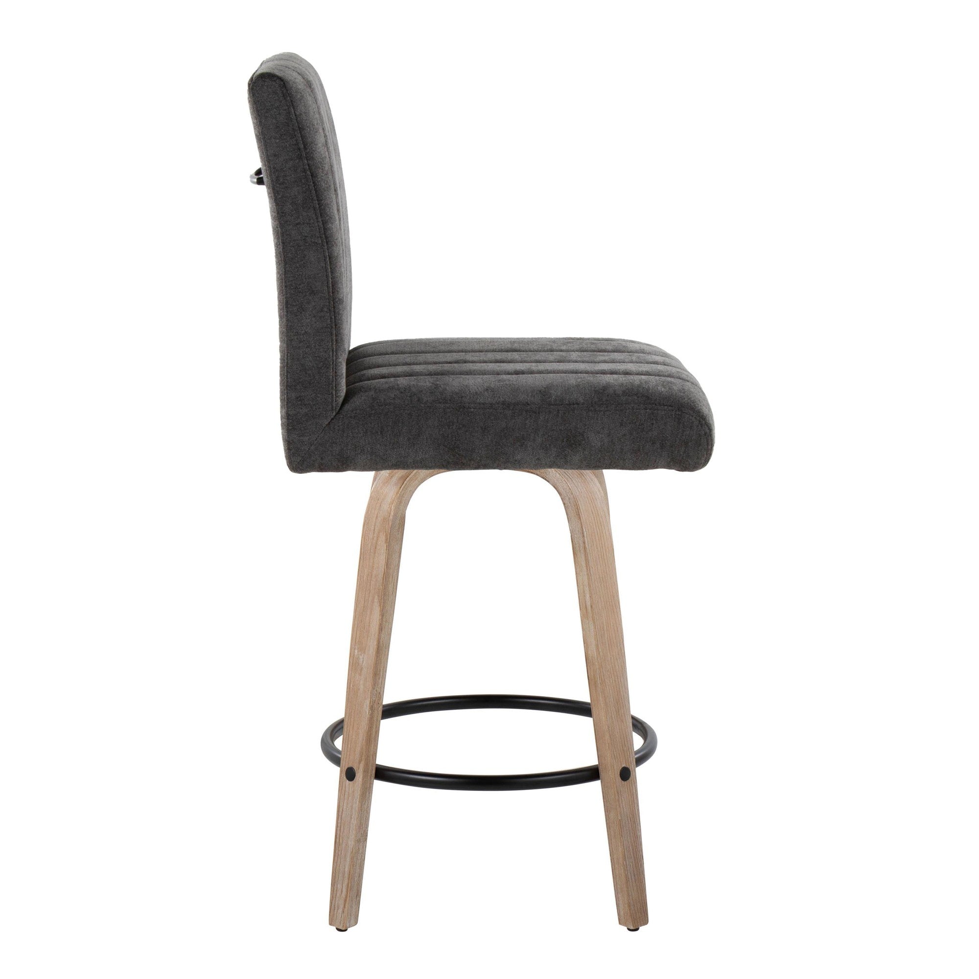 Hank 26" Fixed-Height Counter Stool - Set of 2 - Whitewashed Wood, Black Fabric, Black Metal