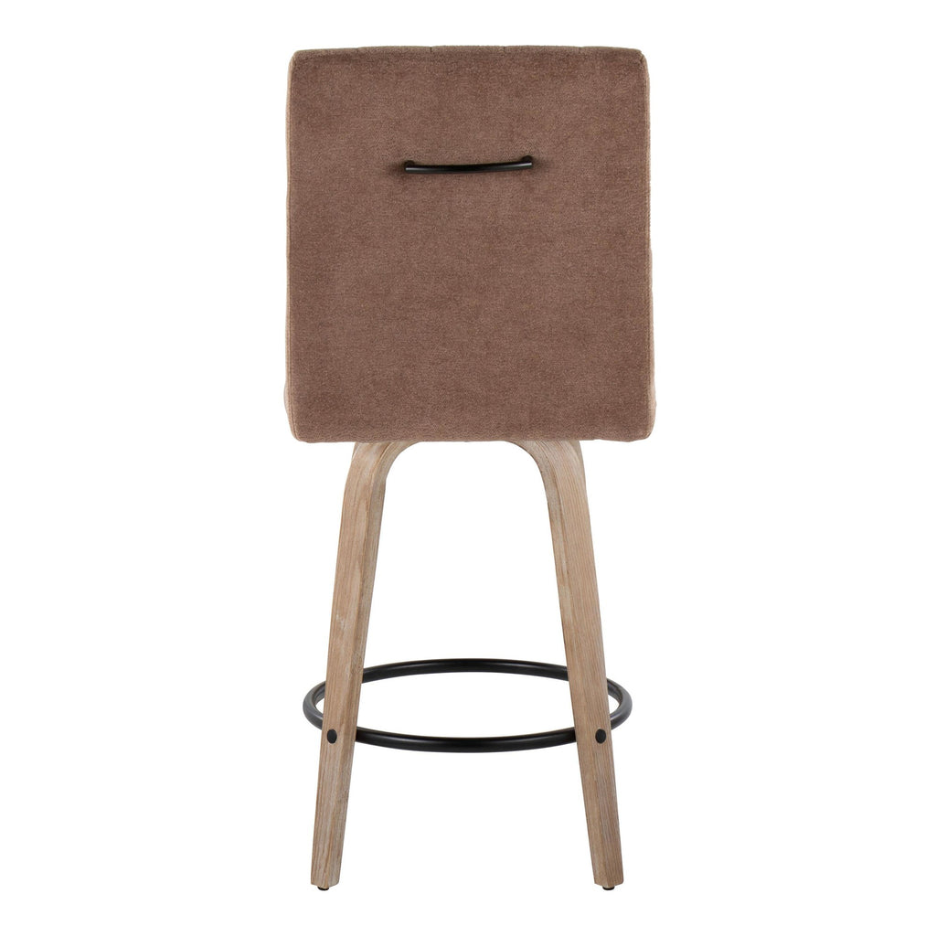 Hank 26" Fixed-Height Counter Stool - Set of 2 - Whitewashed Wood, Brown Fabric, Black Metal