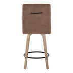 Hank 26" Fixed-Height Counter Stool - Set of 2 - Whitewashed Wood, Brown Fabric, Black Metal
