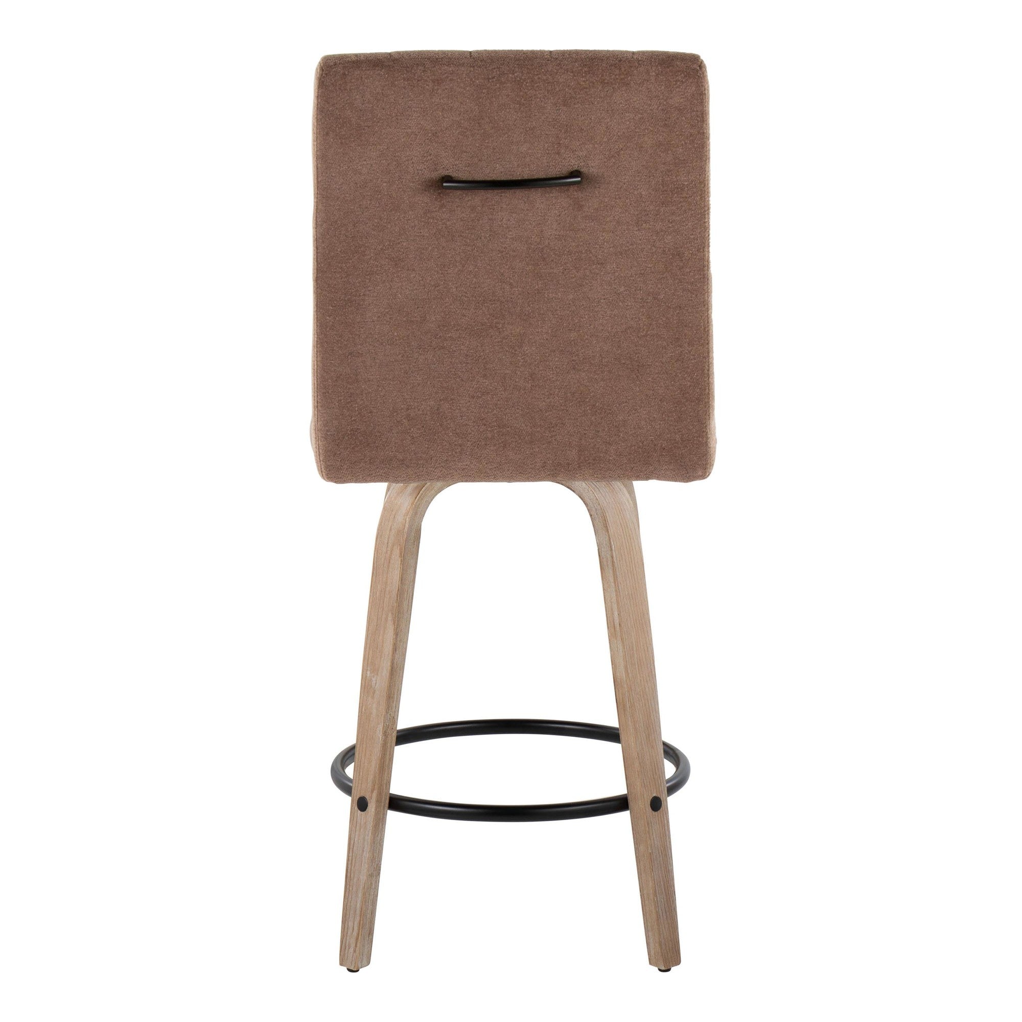 Hank 26" Fixed-Height Counter Stool - Set of 2 - Whitewashed Wood, Brown Fabric, Black Metal