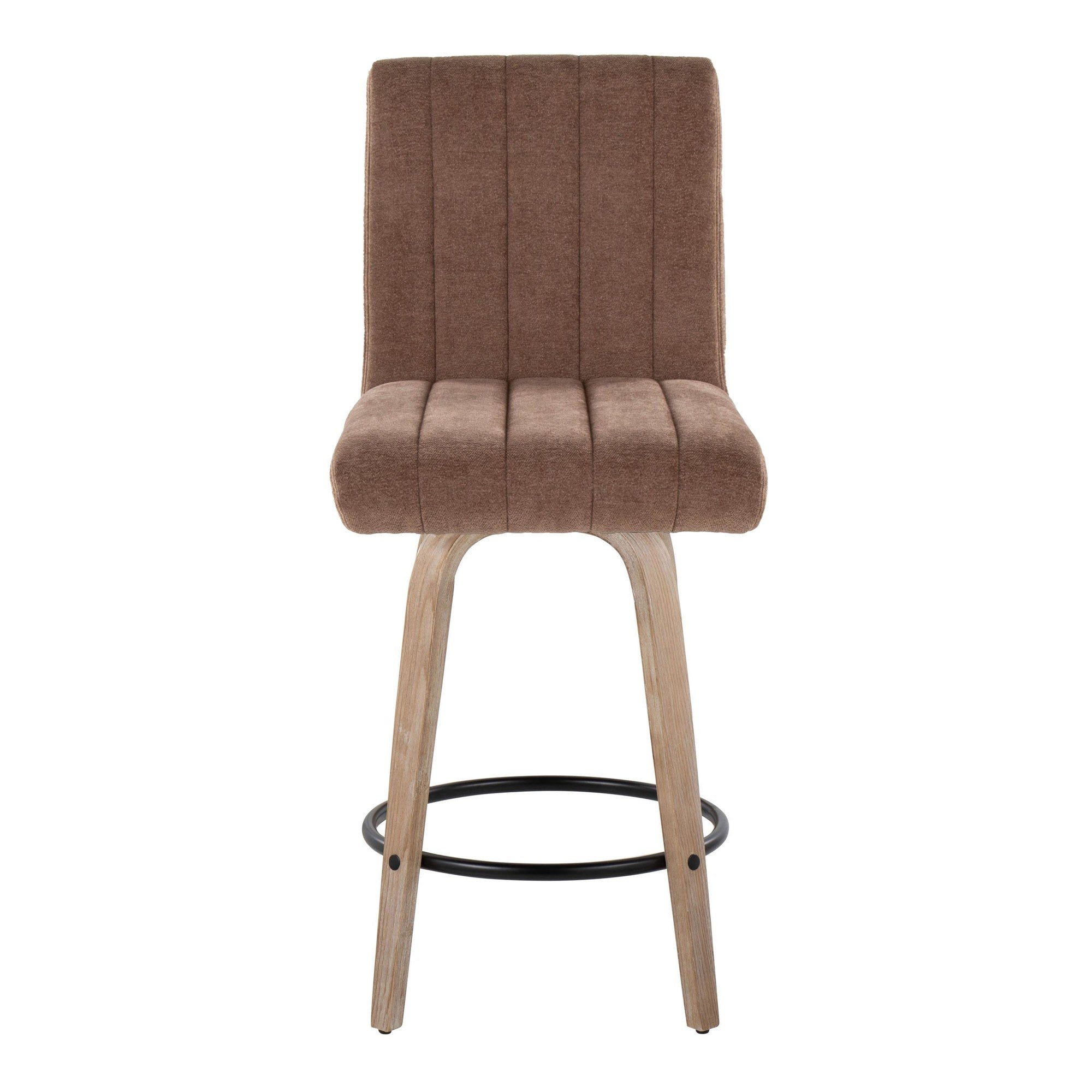 Hank 26" Fixed-Height Counter Stool - Set of 2 - Whitewashed Wood, Brown Fabric, Black Metal