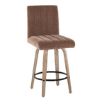 Hank 26" Fixed-Height Counter Stool - Set of 2 - Whitewashed Wood, Brown Fabric, Black Metal