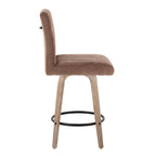 Hank 26" Fixed-Height Counter Stool - Set of 2 - Whitewashed Wood, Brown Fabric, Black Metal