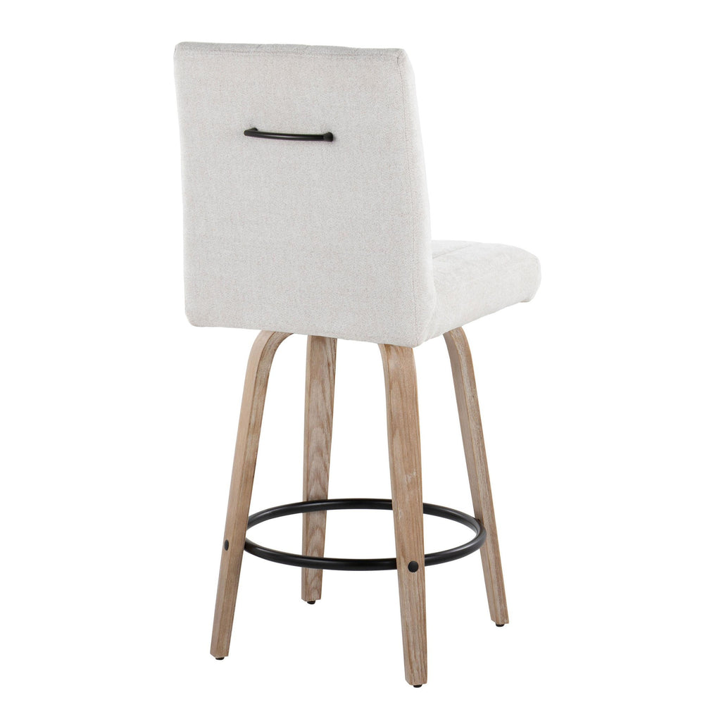 Hank 26" Fixed-Height Counter Stool - Set of 2 - Whitewashed Wood, Light Grey Fabric, Black Metal