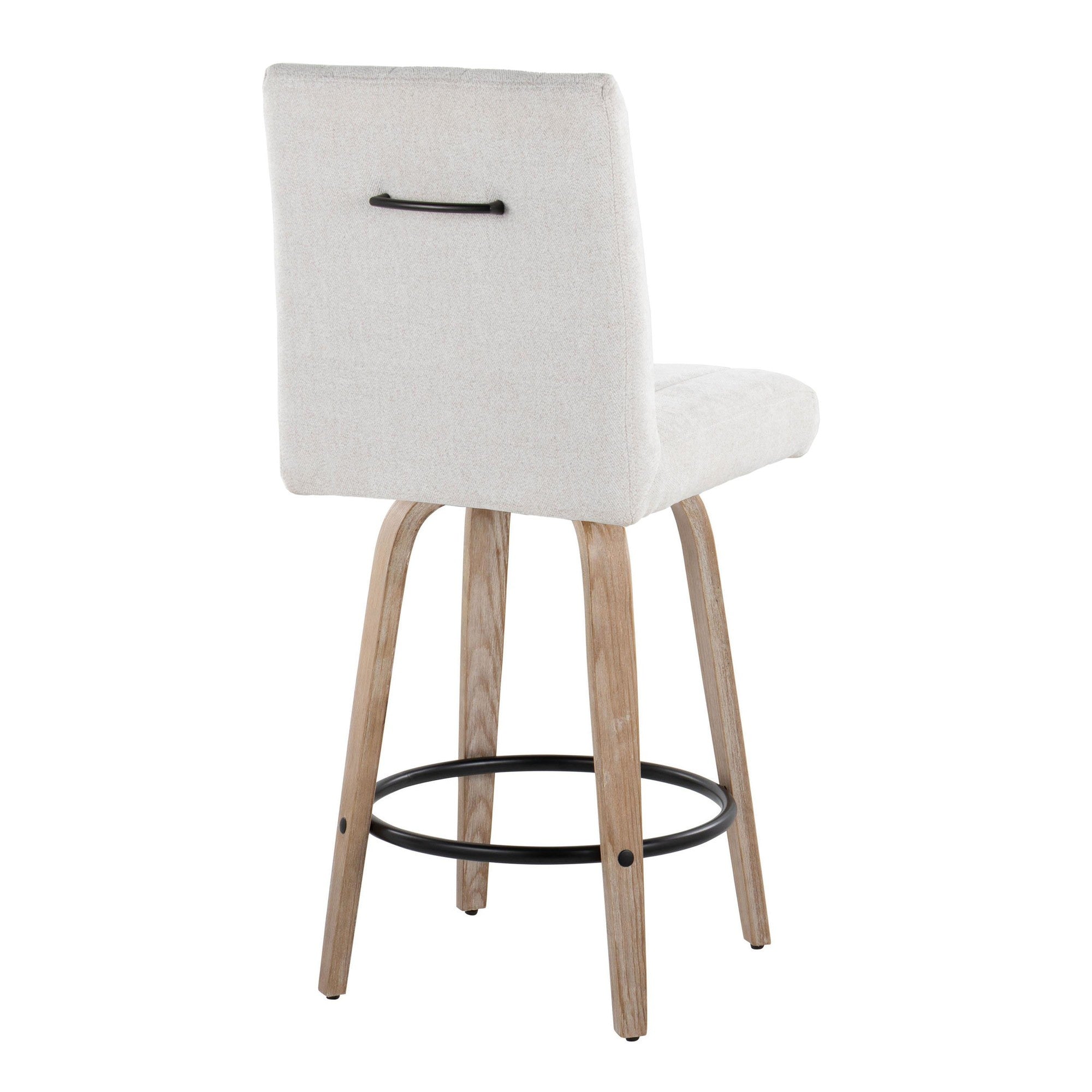 Hank 26" Fixed-Height Counter Stool - Set of 2 - Whitewashed Wood, Light Grey Fabric, Black Metal