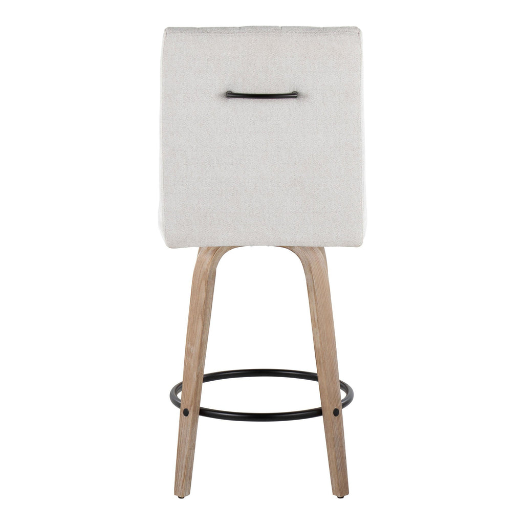 Hank 26" Fixed-Height Counter Stool - Set of 2 - Whitewashed Wood, Light Grey Fabric, Black Metal