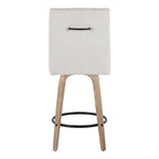 Hank 26" Fixed-Height Counter Stool - Set of 2 - Whitewashed Wood, Light Grey Fabric, Black Metal